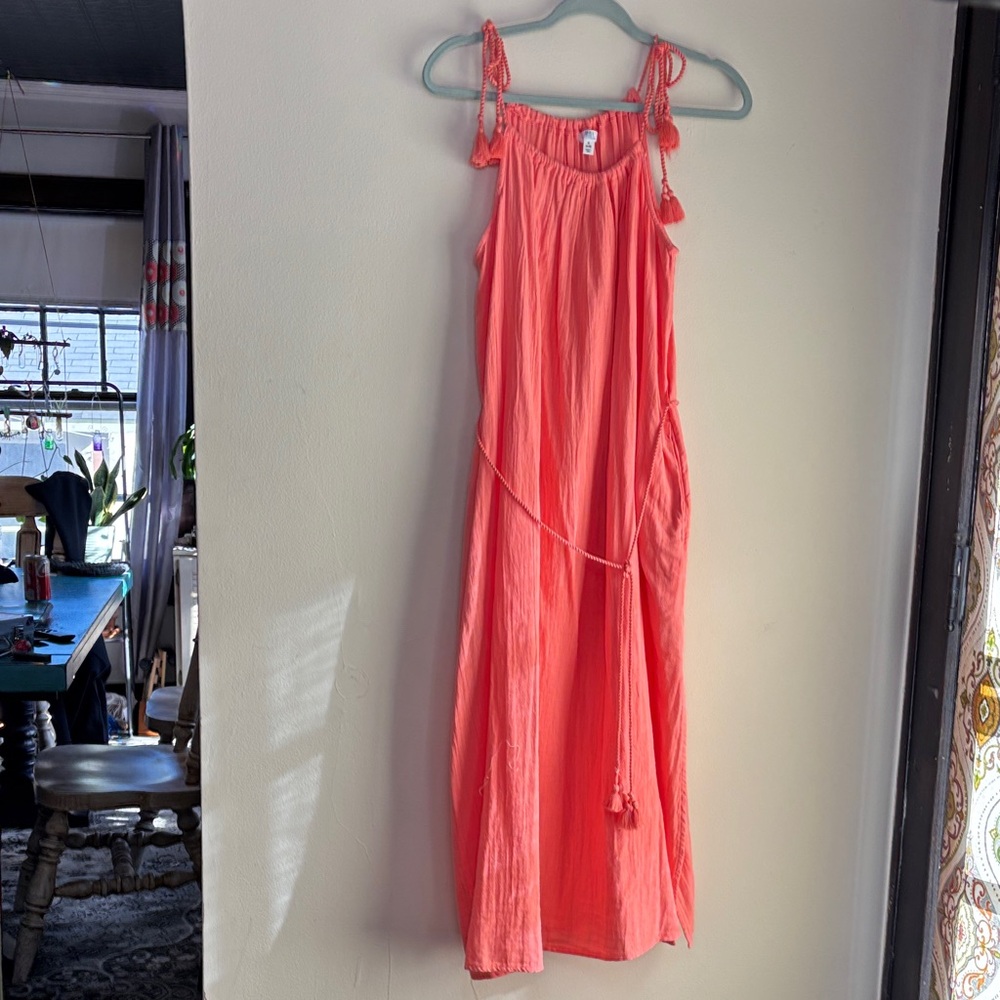 Time and Tru Coral Gathered Maxi Dress